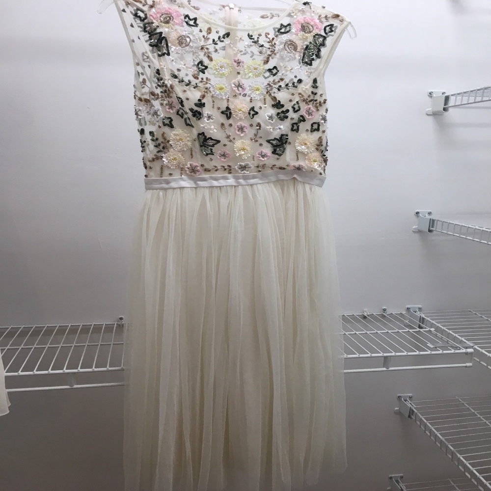 White beaded tulle dress